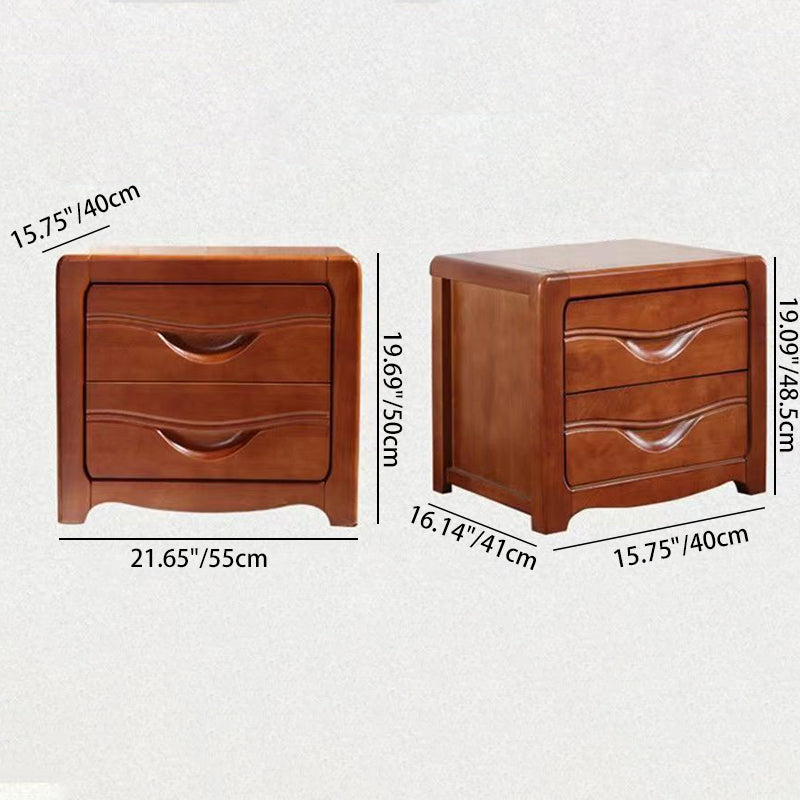 Modern Minimalist Square Solid Wood Slab Nightstand 2-Drawer For Bedroom