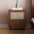 Traditional Vintage Square Rubberwood Rattan Nightstand 1-Drawer For Bedroom