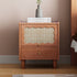 Traditional Vintage Square Rubberwood Rattan Nightstand 1-Drawer For Bedroom