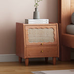 Traditional Vintage Square Rubberwood Rattan Nightstand 1-Drawer For Bedroom