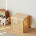 Traditional Vintage Square Rubberwood Rattan Side Table For Living Room