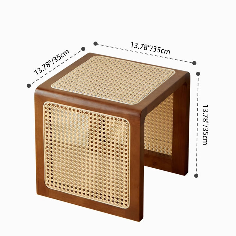 Traditional Vintage Square Rubberwood Rattan Side Table For Living Room