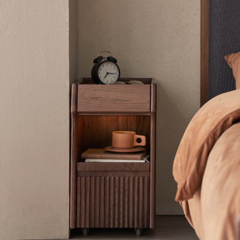 Traditional Vintage Square Tabletop Black Walnut Glass Nightstand 1-Drawer For Bedroom