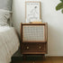 Traditional Vintage Rectangular Solid Wood Rattan Nightstand 2-Drawer For Bedroom