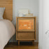 Traditional Vintage Rectangular Solid Wood Rattan Nightstand 2-Drawer For Bedroom