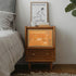 Traditional Vintage Rectangular Solid Wood Rattan Nightstand 2-Drawer For Bedroom