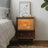 Traditional Vintage Rectangular Solid Wood Rattan Nightstand 2-Drawer For Bedroom