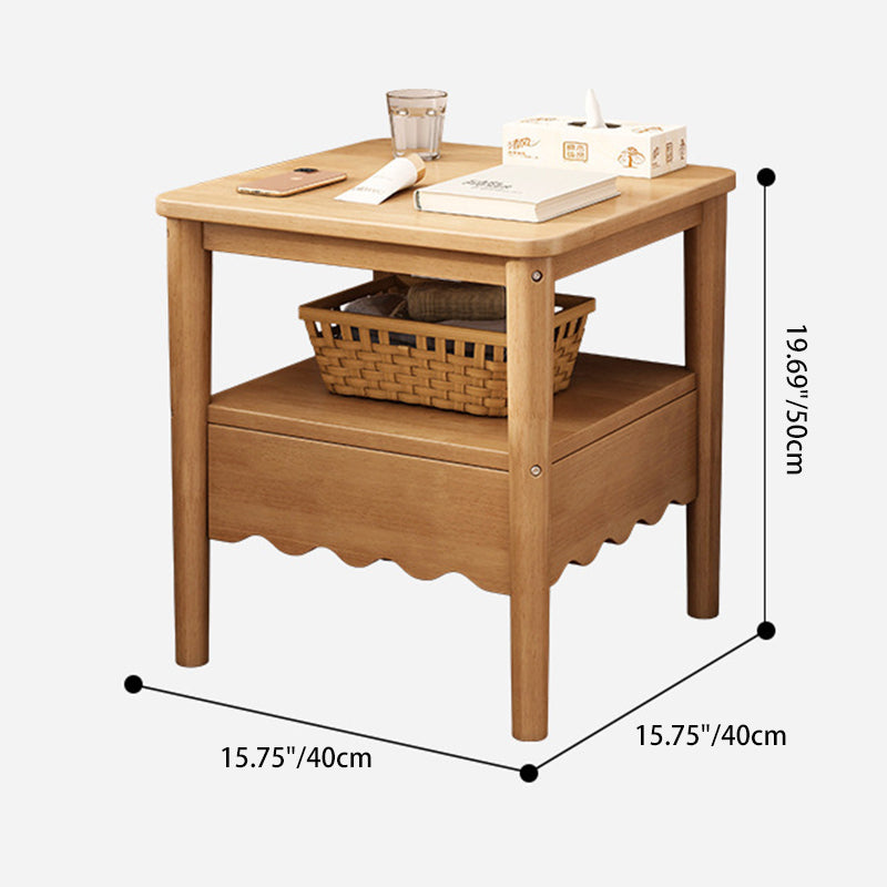 Modern Minimalist Square Solid Wood Nightstand 1-Shelf For Bedroom