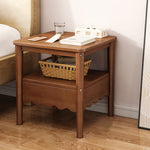 Modern Minimalist Square Solid Wood Nightstand 1-Shelf For Bedroom