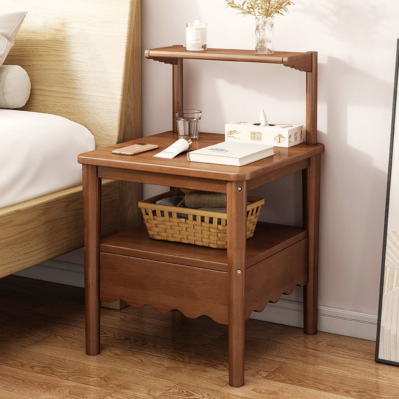 Modern Minimalist Square Solid Wood Nightstand 1-Shelf For Bedroom