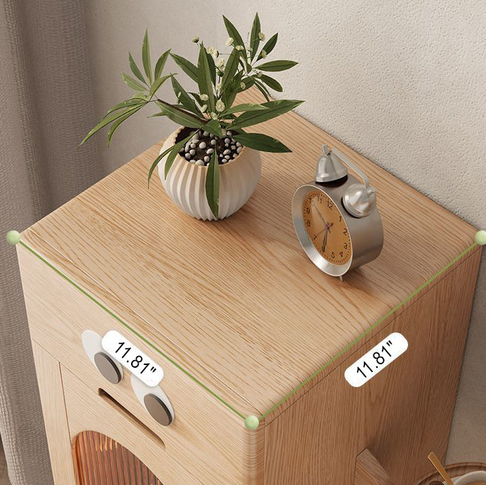 Contemporary Creative Robot Square Rubberwood Glass Metal Nightstand 1-Cabinet For Bedroom