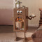 Contemporary Creative Robot Square Rubberwood Glass Metal Nightstand 1-Cabinet For Bedroom