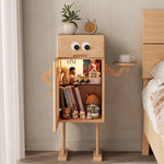 Contemporary Creative Robot Square Rubberwood Glass Metal Nightstand 1-Cabinet For Bedroom