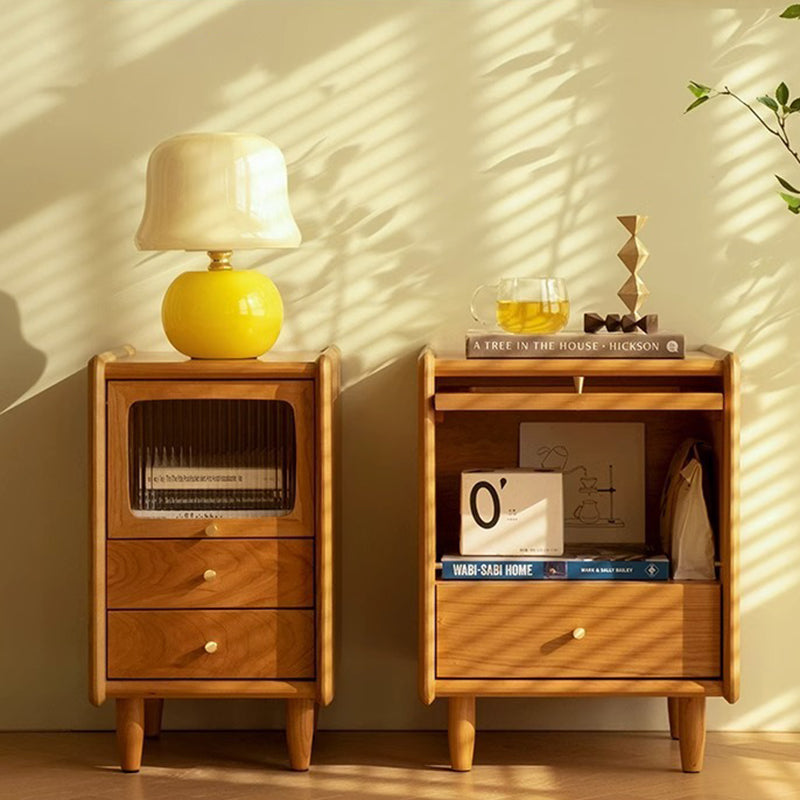 Modern Minimalist Rectangular Solid Wood Glass Nightstand 1-Cabinet For Bedroom