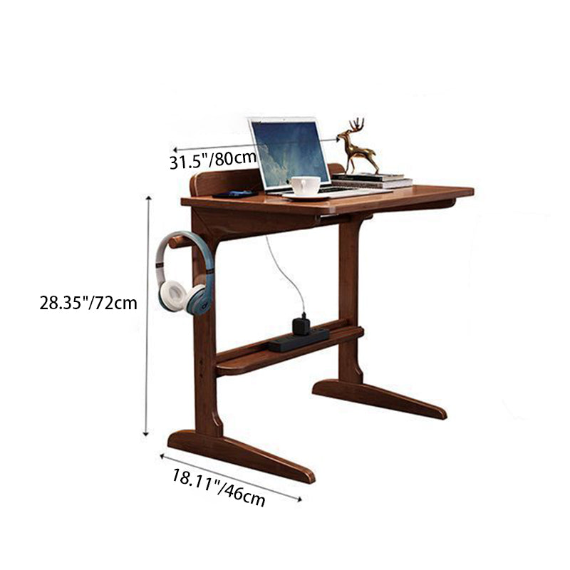 Modern Minimalist Rectangle Solid Wood Desk 2-Leg For Home Office