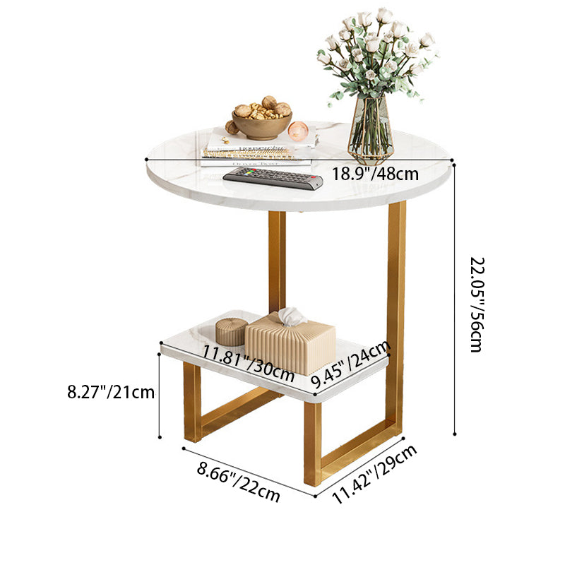 Contemporary Scandinavian Round Density Plate Carbon Steel Coffee Table 2-Tier For Living Room