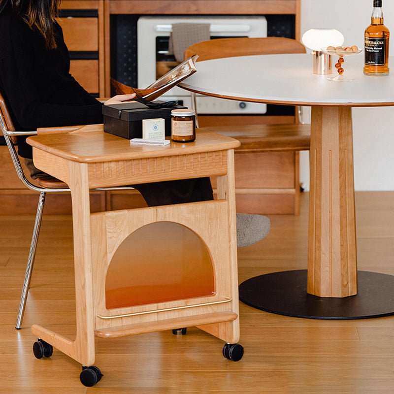 Modern Minimalist Square Cherry Wood Side Table 1-Shelf For Living Room