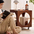 Traditional Vintage Square Tabletop Solid Wood Rattan Side Table 1-Storage For Living Room