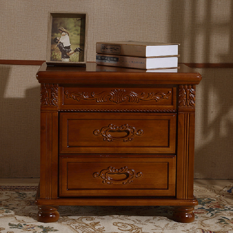 Traditional Vintage Rectangular Solid Wood Metal Nightstand 2-Drawer For Bedroom