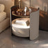 Modern Luxury Round Saddle Leather Glass Solid Wood Nightstand 1-Drawer For Bedroom