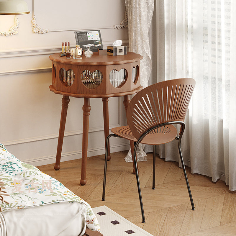 Traditional Vintage Flower Round Solid Wood Glass Makeup Vanity 1-Storage For Bedroom