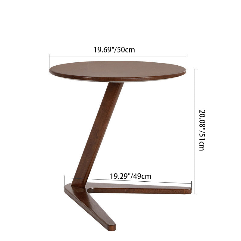 Modern Minimalist Round Tabletop Solid Wood Side Table 2-Leg For Living Room