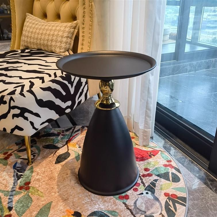 Contemporary Scandinavian Round Cone Stainless Steel Metal End Table 1-Tier For Living Room