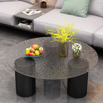 Modern Minimalist Round Column Rock Panel Glass Steel Frame End Table 1-Tier For Living Room