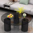 Modern Minimalist Round Column Rock Panel Glass Steel Frame End Table 1-Tier For Living Room