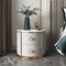 Modern Luxury Diamond Round Marble Microfiber Leather Gold-plated Stainless Steel Solid Wood Nightstand 2-Drawer For Bedroom