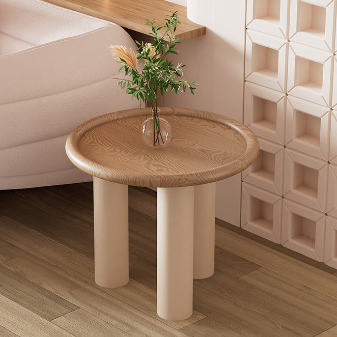 Modern Minimalist Round Cylinder Panel Solid Wood End Table 1-Tier For Living Room