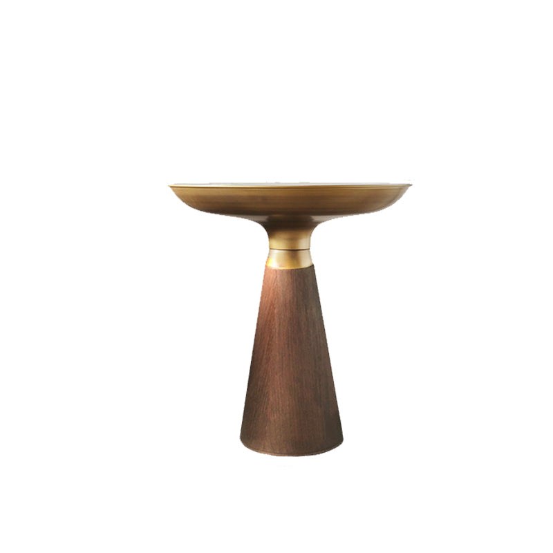 Contemporary Scandinavian Round Cone Tempered Glass Copper Metal Glass End Table 1-Tier For Living Room