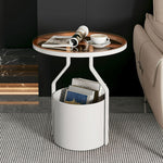 Modern Luxury Round Column Rock Panel Tempered Glass Metal End Table 1-Tier For Living Room