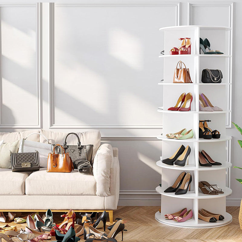 Modern Minimalist Floor Standing Round PVC Wood Plastic Board Shoe Storage 4/5/6/7 Tier For Entryways