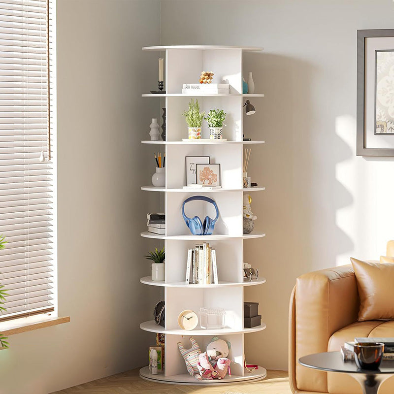 Modern Minimalist Floor Standing Round PVC Wood Plastic Board Shoe Storage 4/5/6/7 Tier For Entryways