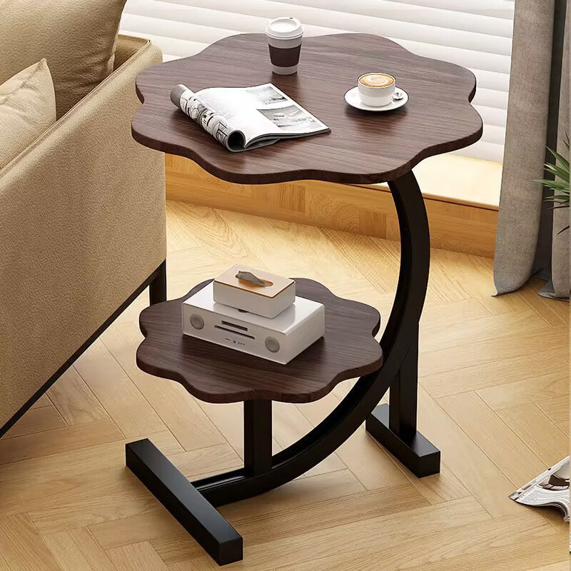 Contemporary Nordic Flower C-Shaped Plate Carbon Steel End Table 2-Tier For Living Room