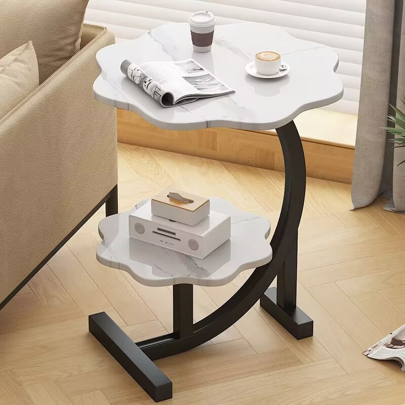 Contemporary Nordic Flower C-Shaped Plate Carbon Steel End Table 2-Tier For Living Room