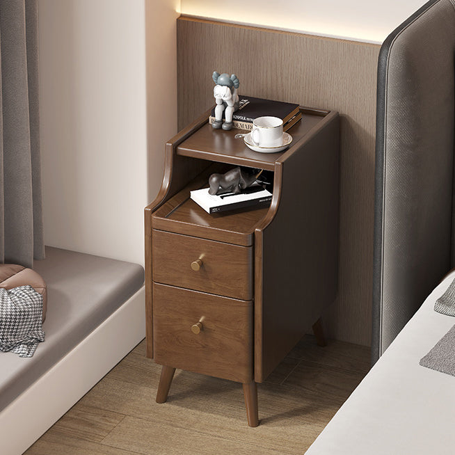 Modern Simplicity Rectangular Wood Brass Nightstand 2-Drawer Storage Wireless Charging For Bedside