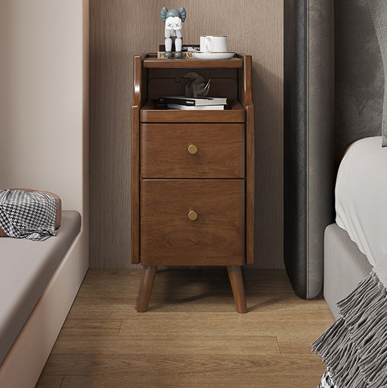 Modern Simplicity Rectangular Wood Brass Nightstand 2-Drawer Storage Wireless Charging For Bedside