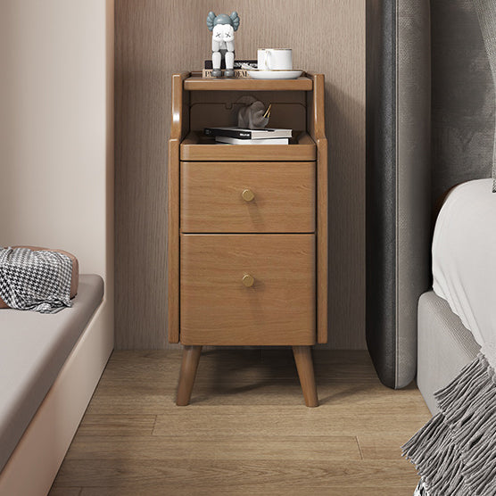 Modern Simplicity Rectangular Wood Brass Nightstand 2-Drawer Storage Wireless Charging For Bedside