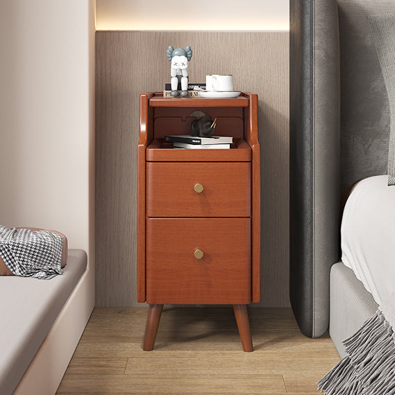 Modern Simplicity Rectangular Wood Brass Nightstand 2-Drawer Storage Wireless Charging For Bedside