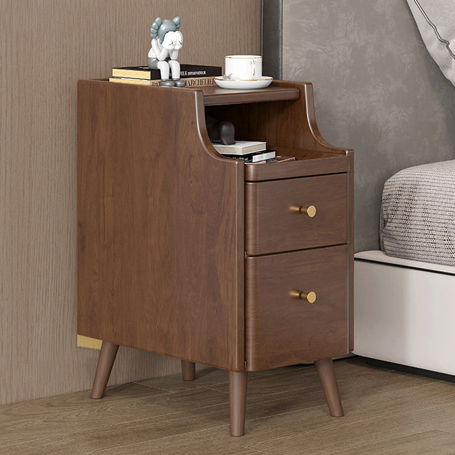 Modern Simplicity Rectangular Wood Brass Nightstand 2-Drawer Storage Wireless Charging For Bedside