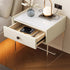 Modern Minimalist Rectangular Reinforced Glass Leather Wood Acrylic Stainless Steel Nightstand 1-Drawer For Bedside