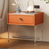 Modern Minimalist Rectangular Reinforced Glass Leather Wood Acrylic Stainless Steel Nightstand 1-Drawer For Bedside