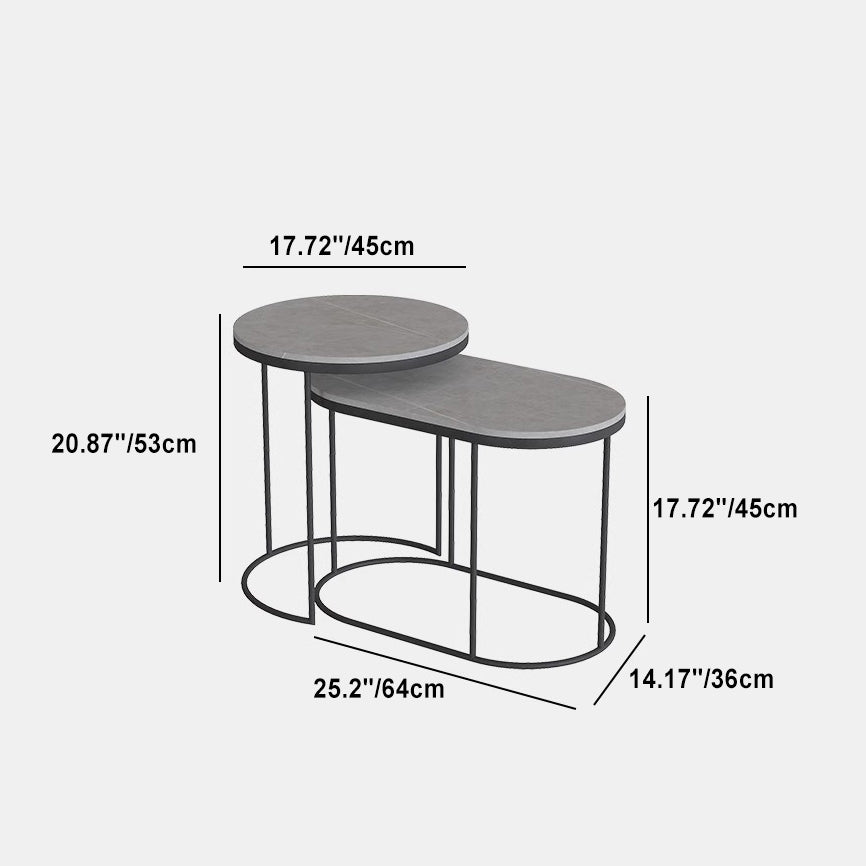 Contemporary Nordic Round Elliptical Combination Slab Iron End Table For Living Room