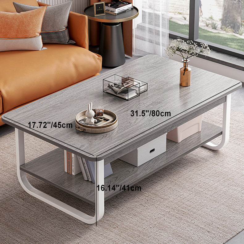 Modern Minimalist Rectangular Plate Steel Coffee Table 2-Tier For Living Room