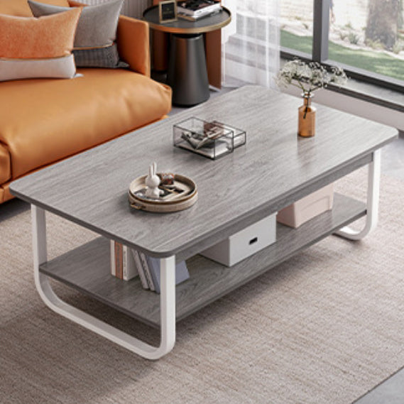 Modern Minimalist Rectangular Plate Steel Coffee Table 2-Tier For Living Room