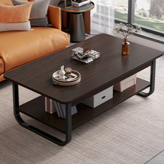 Modern Minimalist Rectangular Plate Steel Coffee Table 2-Tier For Living Room