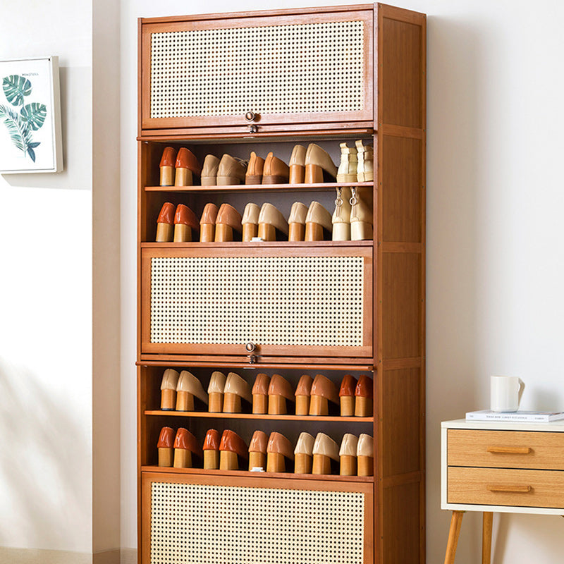 Traditional Japanese Rectangular Weaving Bamboo ABS Plate Shoe Storage 3/5/7/9/11 Tier For Entryways