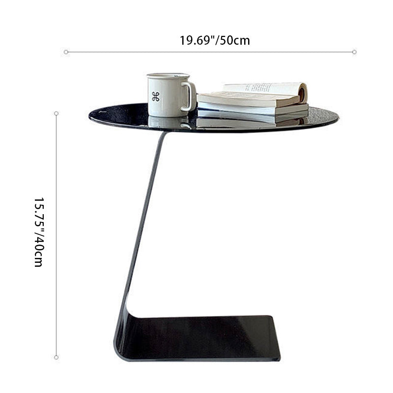 Modern Minimalist Round C-Shaped Glass Carbon Steel End Table For Living Room